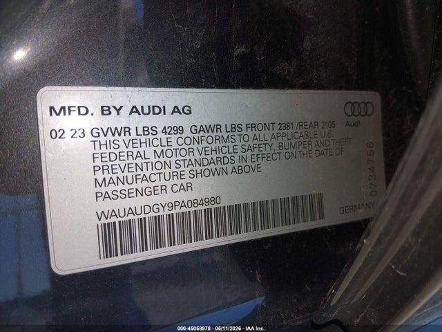 45058978 :رقم المزاد ، WAUAUDGY9PA084980 vin ، 2023 Audi A3 Premium 40 Tfsi Front-wheel Drive S Tronic مزاد بيع