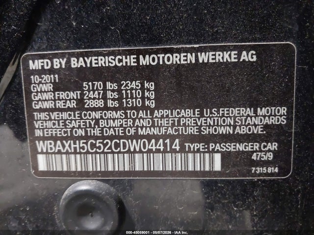 Aukcja sprzedaży 2012 Bmw 528i Xdrive, vin: WBAXH5C52CDW04414, numer aukcji: 45059001