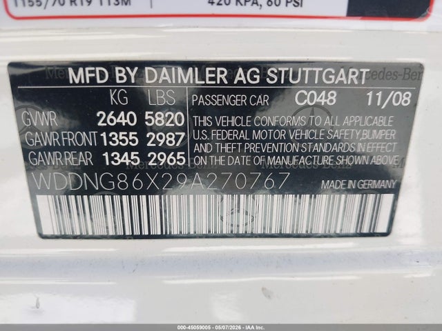 Aukcja sprzedaży 2009 Mercedes-benz S 550 4matic, vin: WDDNG86X29A270767, numer aukcji: 45059005