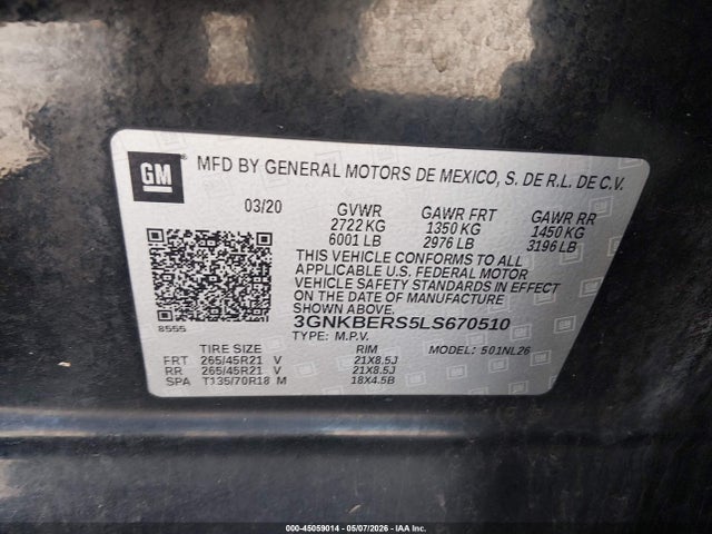 45059014 :رقم المزاد ، 3GNKBERS5LS670510 vin ، 2020 Chevrolet Blazer Fwd Rs مزاد بيع