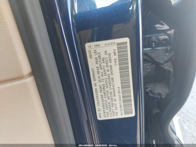 45059022 :رقم المزاد ، WVGCM67L54D019514 vin ، 2004 Volkswagen Touareg V8 مزاد بيع