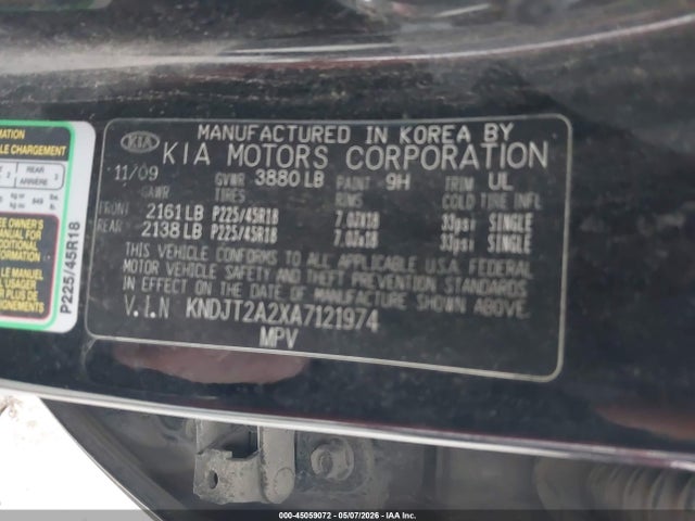 2010 Kia Soul Sport მანქანა იყიდება აუქციონზე, vin: KNDJT2A2XA7121974, აუქციონის ნომერი: 45059072