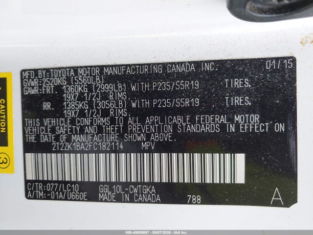 Lexus RX 350 2015 2T2ZK1BA2FC182114 Image 9
