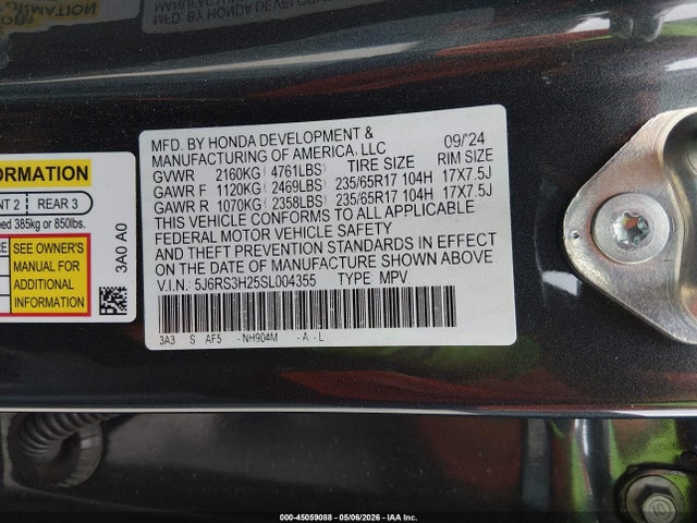 Aukcja sprzedaży 2025 Honda Cr-v Lx 2wd, vin: 5J6RS3H25SL004355, numer aukcji: 45059088