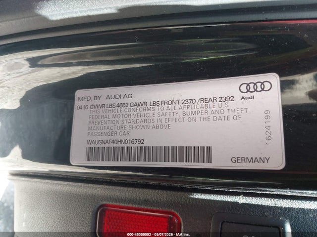 Aukcja sprzedaży 2017 Audi A4 2.0t Premium, vin: WAUGNAF40HN016792, numer aukcji: 45059092