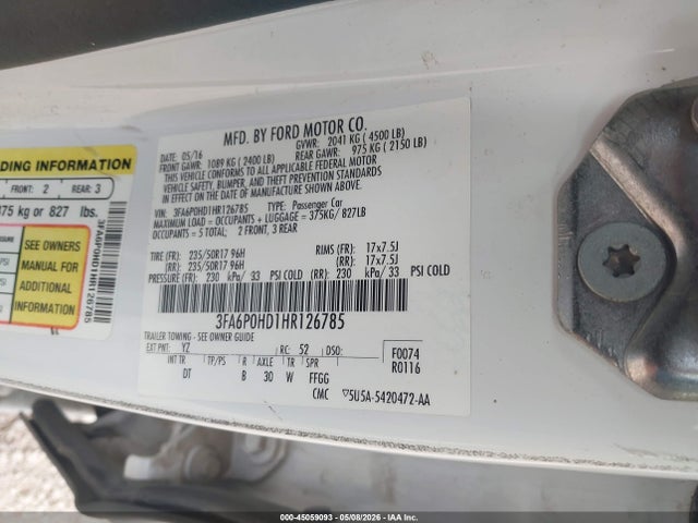 Aukcja sprzedaży 2017 Ford Fusion Se, vin: 3FA6P0HD1HR126785, numer aukcji: 45059093