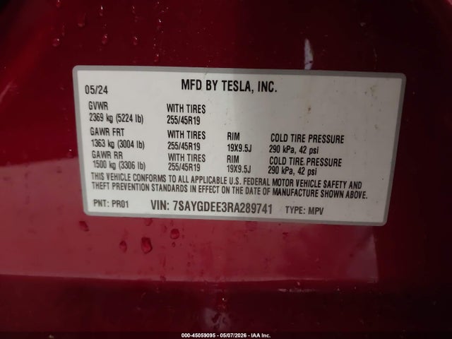 Aukcja sprzedaży 2024 Tesla Model Y Long Range Dual Motor All-wheel Drive, vin: 7SAYGDEE3RA289741, numer aukcji: 45059095