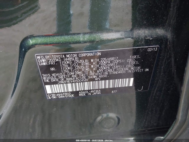 2013 Toyota Rav4 Le მანქანა იყიდება აუქციონზე, vin: JTMZFREV4D5004589, აუქციონის ნომერი: 45059100