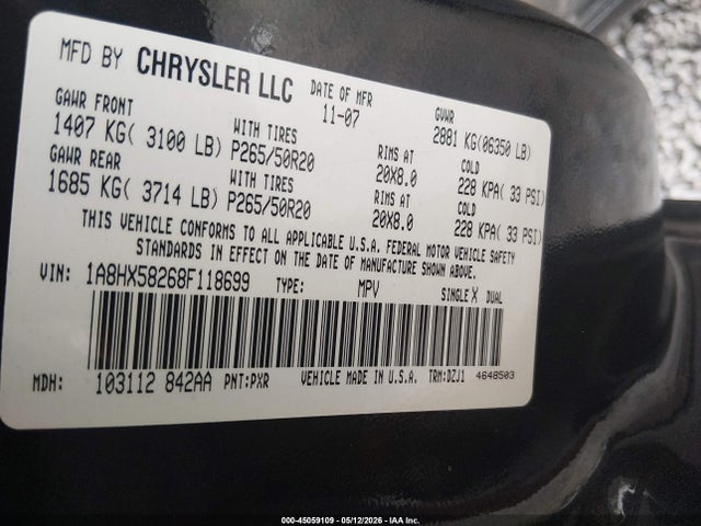 Aukcja sprzedaży 2008 Chrysler Aspen Limited, vin: 1A8HX58268F118699, numer aukcji: 45059109