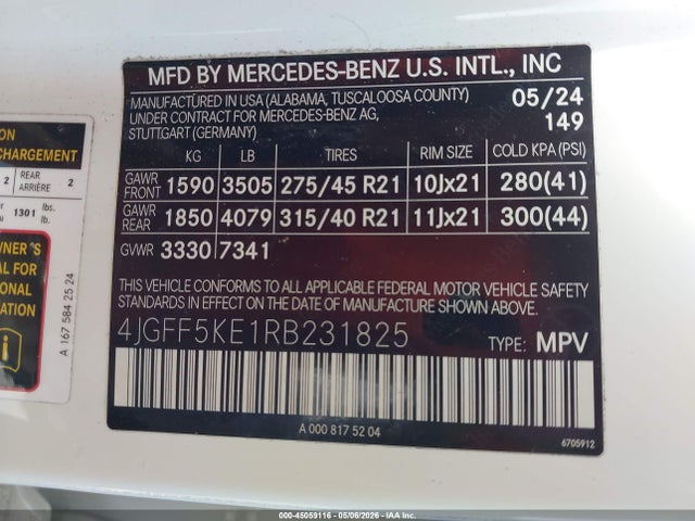 4JGFF5KE1RB231825 Mercedes-Benz Gls 450 4matic