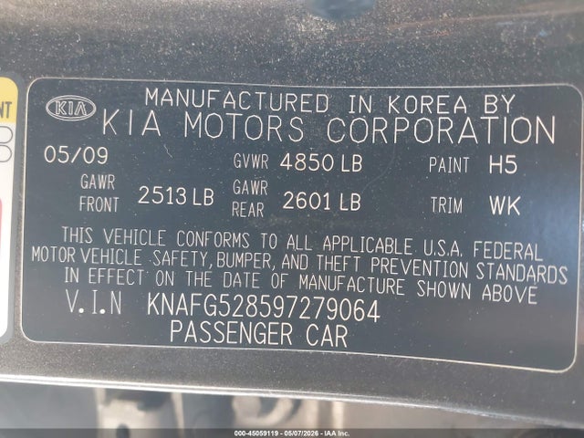 2009 Kia Rondo Lx მანქანა იყიდება აუქციონზე, vin: KNAFG528597279064, აუქციონის ნომერი: 45059119