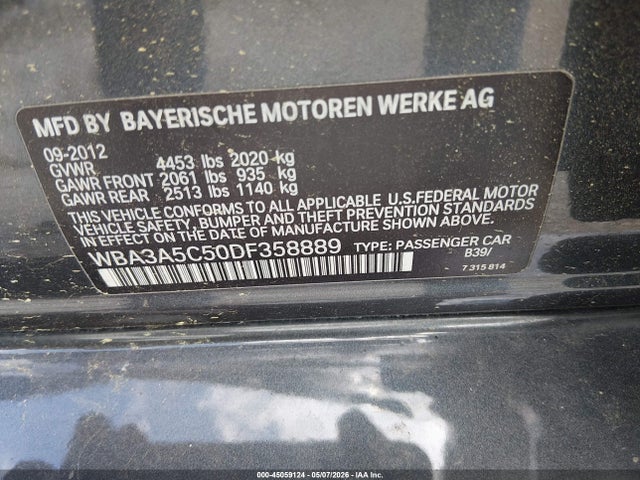 2013 Bmw 328i მანქანა იყიდება აუქციონზე, vin: WBA3A5C50DF358889, აუქციონის ნომერი: 45059124
