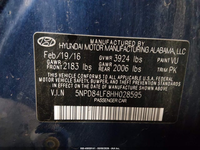 45059141 :رقم المزاد ، 5NPD84LF8HH028595 vin ، 2017 Hyundai Elantra Se مزاد بيع