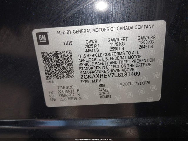 Продажа на аукционе авто 2020 Chevrolet Equinox Fwd Ls, vin: 2GNAXHEV7L6181409, номер лота: 45059149