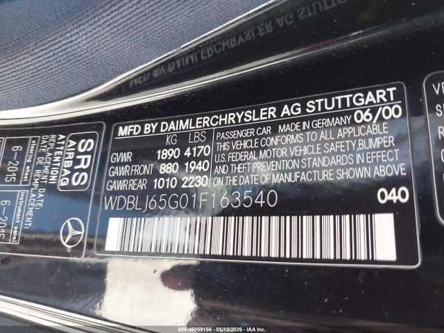 Продажа на аукционе авто 2001 Mercedes-benz Clk 320, vin: WDBLJ65G01F163540, номер лота: 45059156