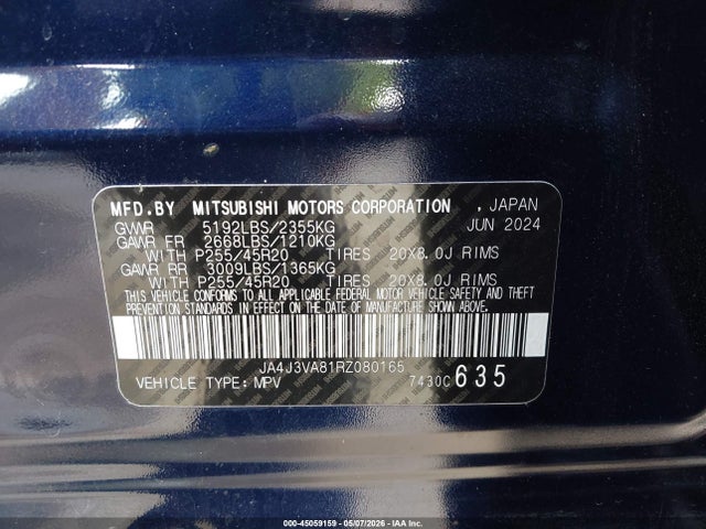Aukcja sprzedaży 2024 Mitsubishi Outlander Se 2.5 2wd/se Black Edition S-awc/se Black Edition W/pano Roof S-awc, vin: JA4J3VA81RZ080165, numer aukcji: 45059159