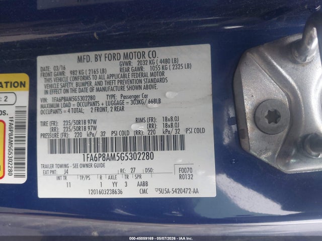 Aukcja sprzedaży 2016 Ford Mustang V6, vin: 1FA6P8AM5G5302280, numer aukcji: 45059169