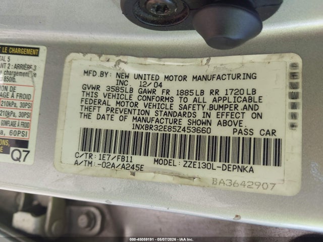 Aukcja sprzedaży 2005 Toyota Corolla Le, vin: 1NXBR32E85Z453660, numer aukcji: 45059191