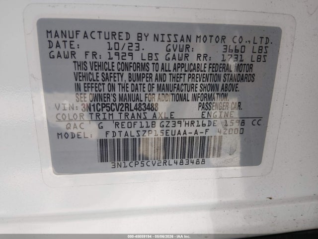 45059194 :رقم المزاد ، 3N1CP5CV2RL483488 vin ، 2024 Nissan Kicks Sv Xtronic Cvt مزاد بيع