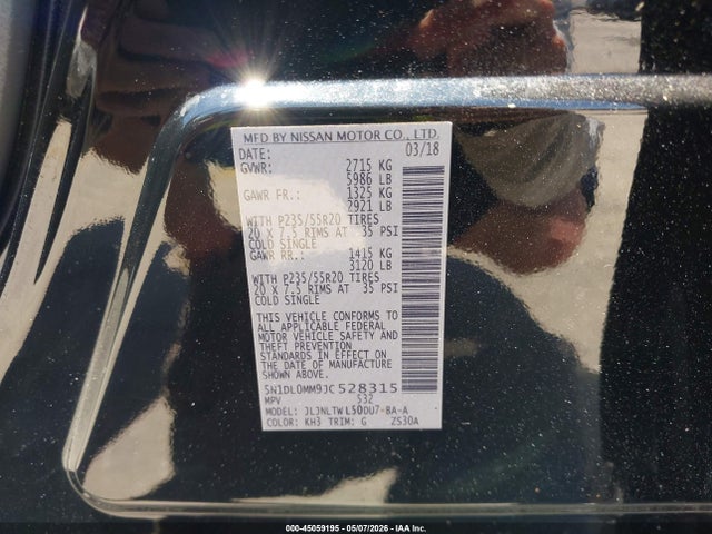 2018 Infiniti Qx60 მანქანა იყიდება აუქციონზე, vin: 5N1DL0MM9JC528315, აუქციონის ნომერი: 45059195