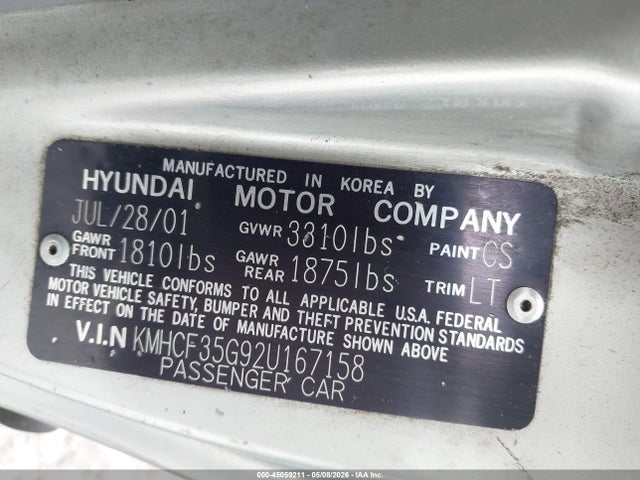 2002 Hyundai Accent L მანქანა იყიდება აუქციონზე, vin: KMHCF35G92U167158, აუქციონის ნომერი: 45059211