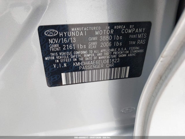 2014 Hyundai Elantra Se (ulsan Plant) მანქანა იყიდება აუქციონზე, vin: KMHDH4AE6EU041823, აუქციონის ნომერი: 45059217