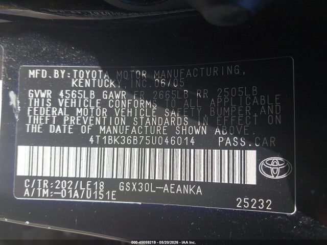 Продаж на аукціоні авто 2005 Toyota Avalon Touring, vin: 4T1BK36B75U046014, номер лоту: 45059219