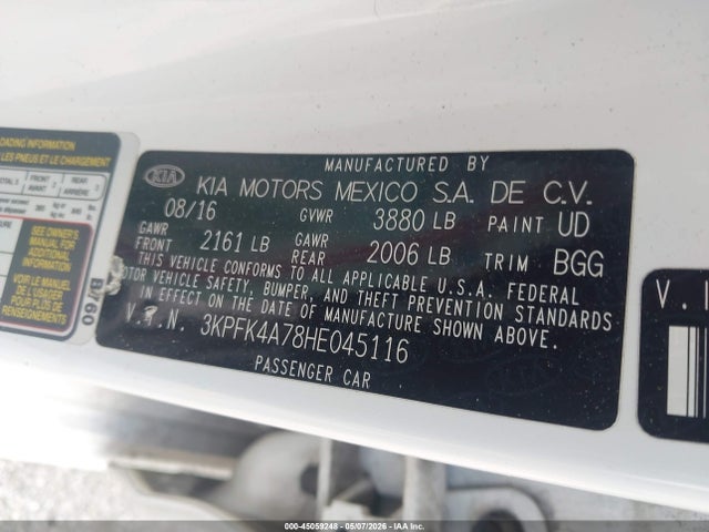 Продажа на аукционе авто 2017 Kia Forte Lx, vin: 3KPFK4A78HE045116, номер лота: 45059248