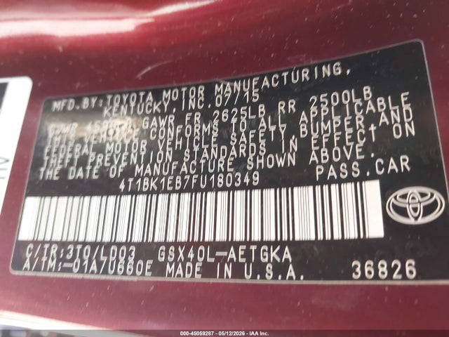 Aukcja sprzedaży 2015 Toyota Avalon Xle, vin: 4T1BK1EB7FU180349, numer aukcji: 45059287