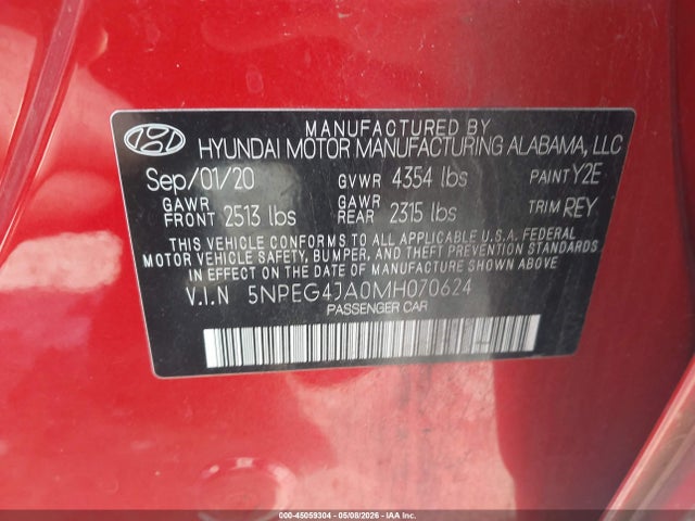 Aukcja sprzedaży 2021 Hyundai Sonata Se, vin: 5NPEG4JA0MH070624, numer aukcji: 45059304