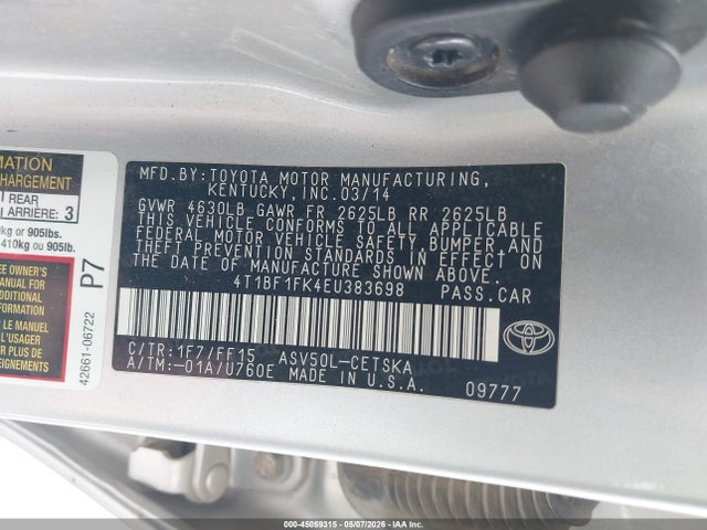 2014 Toyota Camry Se მანქანა იყიდება აუქციონზე, vin: 4T1BF1FK4EU383698, აუქციონის ნომერი: 45059315