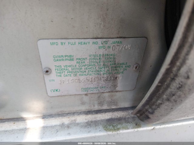 45059328 :رقم المزاد ، JF1SG65615H721107 vin ، 2005 Subaru Forester 2.5xs مزاد بيع