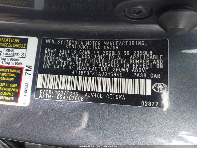 Aukcja sprzedaży 2010 Toyota Camry Se, vin: 4T1BF3EK4AU016940, numer aukcji: 45059358