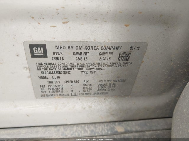 45059360 :رقم المزاد ، KL4CJASB2KB708802 vin ، 2019 Buick Encore Fwd Preferred مزاد بيع