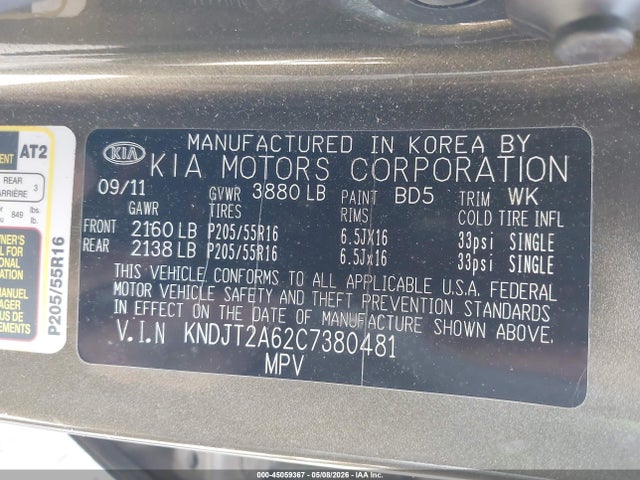 45059367 :رقم المزاد ، KNDJT2A62C7380481 vin ، 2012 Kia Soul + مزاد بيع