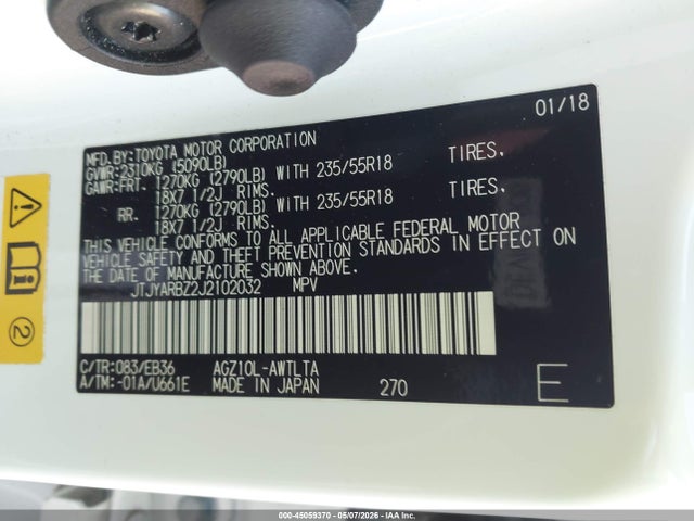 45059370 :رقم المزاد ، JTJYARBZ2J2102032 vin ، 2018 Lexus Nx 300 F Sport مزاد بيع