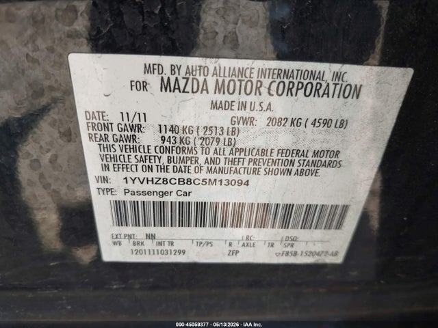 Продажа на аукционе авто 2012 Mazda Mazda6 S Grand Touring, vin: 1YVHZ8CB8C5M13094, номер лота: 45059377