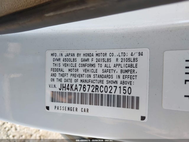 Aukcja sprzedaży 1994 Acura Legend Ls, vin: JH4KA7672RC027150, numer aukcji: 45059378