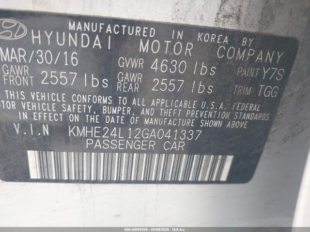 Продажа на аукционе авто 2016 Hyundai Sonata Hybrid Se, vin: KMHE24L12GA041337, номер лота: 45059380