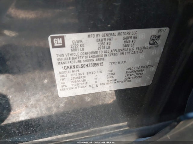 2017 Gmc Acadia Denali მანქანა იყიდება აუქციონზე, vin: 1GKKNXLS0HZ305915, აუქციონის ნომერი: 45059388