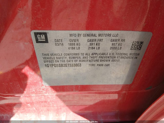 45059398 :رقم المزاد ، 1G1PG5SB2E7333863 vin ، 2014 Chevrolet Cruze Ltz مزاد بيع
