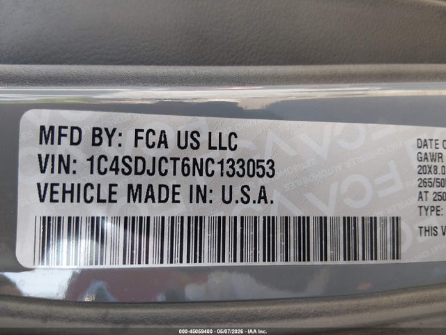 Aukcja sprzedaży 2022 Dodge Durango R/t Plus Awd, vin: 1C4SDJCT6NC133053, numer aukcji: 45059400