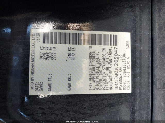 1N4AL3AP2JC265047 Nissan Altima 2.5 Sv