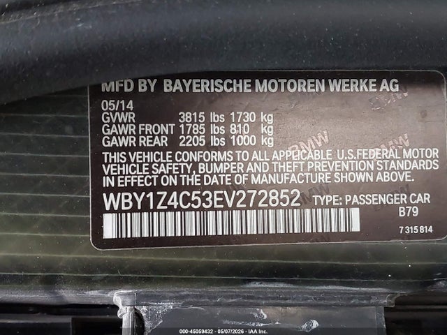 45059432 :رقم المزاد ، WBY1Z4C53EV272852 vin ، 2014 Bmw I3 Base W/range Extender مزاد بيع