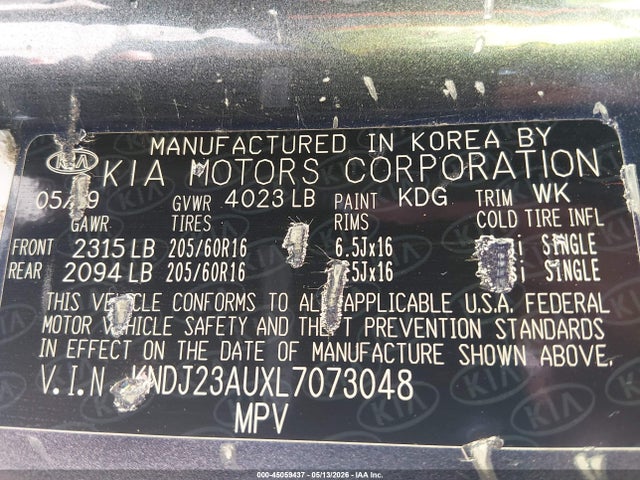 45059437 :رقم المزاد ، KNDJ23AUXL7073048 vin ، 2020 Kia Soul Lx مزاد بيع