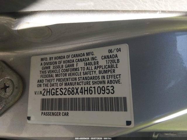 Продаж на аукціоні авто 2004 Honda Civic Ex, vin: 2HGES268X4H610953, номер лоту: 45059438