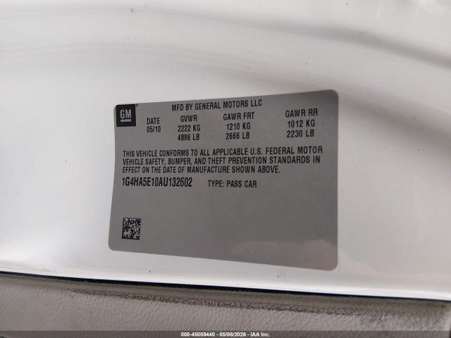 Продажа на аукционе авто 2010 Buick Lucerne Cx, vin: 1G4HA5E10AU132602, номер лота: 45059440