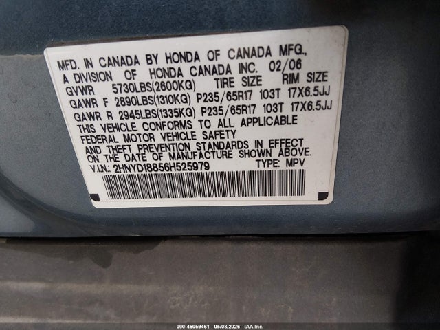 Aukcja sprzedaży 2006 Acura Mdx, vin: 2HNYD18856H525979, numer aukcji: 45059461