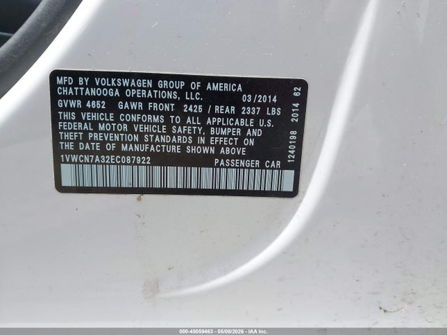 Продаж на аукціоні авто 2014 Volkswagen Passat 2.0l Tdi Sel Premium, vin: 1VWCN7A32EC087922, номер лоту: 45059463