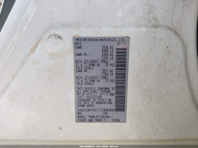 Aukcja sprzedaży 2015 Nissan Rogue S, vin: 5N1AT2MT3FC778890, numer aukcji: 45059475
